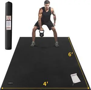 CAMBIVO Large Exercise Mats for Home Workout, 6' x 4' x 7 mm Extra Thick Workout Mats for Home Gym, Gym Mats for Jump Rope, Weights, Cardio, Fitness, Shoe-Friendly