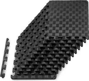 ProsourceFit Exercise Puzzle Mat ½-in, Checkered EVA Foam Floor Tiles w/ Non-Slip Texture, Gym Mat w/ Interlocking Foam Tiles for Adjustable Surface