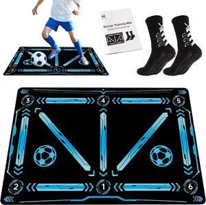 Soccer Training Mat, Soccer Training Equipment Includes Premium Anti-Slip Soccer Socks Improve Agility and Coordination,Anti-Slip Silent Absorption Soccer Footwork Training Mat