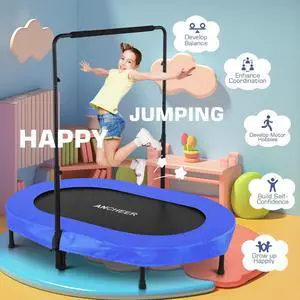 ANCHEER Foldable Trampoline, Mini Rebounder Trampoline with Adjustable Handle, Exercise Trampoline for Indoor/Garden/Workout Cardio, Parent-Child Twins Trampoline Max Load 220lbs