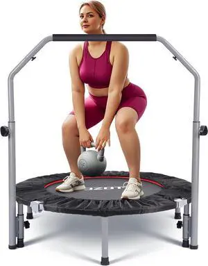 48" Rebounder for Adults,Mini Rebounder Foldable Fitness Rebounder with Adjustable Foam Handle,for Indoor/Outdoor Exercise Workout,Max Load 600LBS