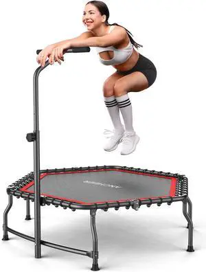 ANCHEER 50" Foldable Fitness Trampoline for Adults & Kids, 550 lbs Capacity Bungee Rebounder with Adjustable Handle, Quiet Cardio Workout Equipment for Home Gym