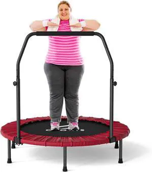 CLORIS 40in Folding Trampoline Mini Rebounder Fitness Trampoline with Adjustable Foam Handle for Kids/Adult, with safty Padded Cover Best Gift for Kids/Adult