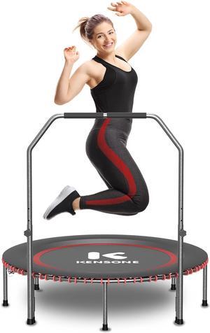 40"/48" Low-Impact Rebounder Trampoline for Adults with Bungee, 450/550LBS Quiet Mini Exercise Trampoline with Adjustable U-Shaped Foam Handle Bar, Fitness Equipment for Indoor/Gym Workout