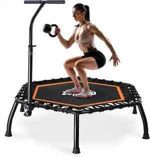 Zupapa Rebounder Trampoline for Adults with Adjustable bar Indoor Mini Small Fitness Workout Exercise Trampolines for Kids with Handle Silent Bungee Cords 40" 45" 300LBS Weight Capacity