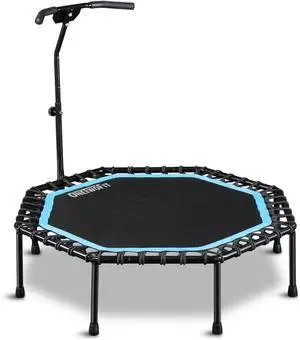 ONETWOFIT 51" Silent Trampoline with Adjustable Handle Bar, Fitness Trampoline Bungee Rebounder Jumping Cardio Trainer Workout for Adults