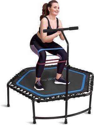 SereneLife 40/48" Foldable Mini Trampoline - Compact Fitness Trampoline for Kids Adults, Exercise Bungee Rebounder with Adjustable Foam Handle, Indoor/Garden Workout Equipment, Max Load 264 lbs