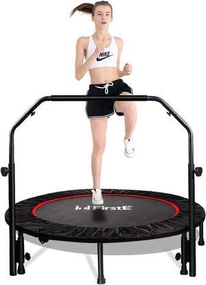48" Foldable Fitness Trampolines with 4 Level Adjustable Heights Foam Handrail,Jump Trampoline for Kids and Adults Indoor&Outdoor, Max Load 440lbs