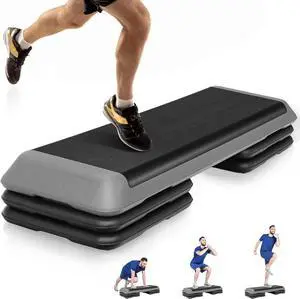 F2C 43 inch Aerobic Exercise Step Platform Adjustable Height Stepper Exercise Workout Step Bench with 4 Risers 4" - 6" - 8" Large Fitness Exercise Stair Step for Home Gym Fitness Training