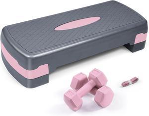 Adjustable Height Aerobic Stepper Set with 2 Dumbbells & Measuring Tape, Workout Exercise Step Platform w/Level Risers, 3 Colors, the Ultimate Gift for a Joyful Holiday and Merry Christmas