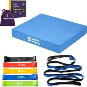 SPECIAL SUPPLIES Exercise Balance Pad, Yoga Strap & Resistance Bands for Stretching, Fitness, and Physical Therapy, Home Gym and Personal Training Equipment, 7 Pc. Exercise Kit