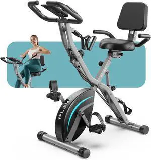 Pleny Folding Exercise Bike, 5 IN 1 Stationary Bike 5.5 LBS Flywheel Exercise Bike, Indoor Workout Bike 330LB Weight Capacity Back Support Cushion for Home Gym Workout