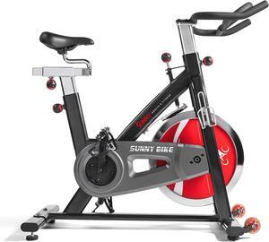Sunny Health & Fitness Indoor Stationary Exercise Bike, 4-Way Adjustable Seat for Cycling Cardio workout at Home, Optional 49 LB Flywheel, Heavy-Duty & Free SunnyFit App Bluetooth Connect
