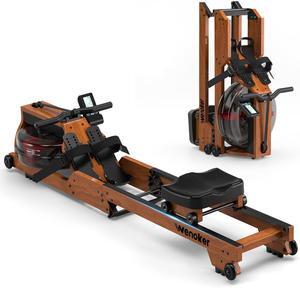 Water Rowing Machine for Home Use, Wooden Foldable Rower Machine with Adjustable Monitor & Bluetooth APP, Large Water Tank & Comfortable Seat for Immersive Water Rower, 350LBS Weight Capacity