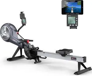 JOROTO Rowing Machine, Air Magnetic Foldable Rowing Machines for Home Use, Rower Machine with 49.5" Rail, Backlit Monitor, Bluetooth, App Supported, Tablet Holder