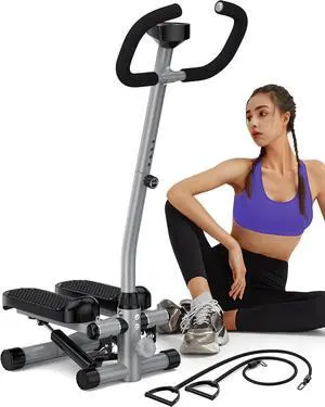 Amicus Mini Stepper for Exercise, Adjustable Height Hydraulic Stair Steppers with Resistance Band for Home, 330lbs Weight Capacity