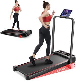 RHYTHM FUN Incline Foldable Treadmill, Walking Pad Treadmill with Incline, 300 lbs Portable Treadmill with Handles for Home Office Use, Under Desk Compact Treadmill with LED Display & APP