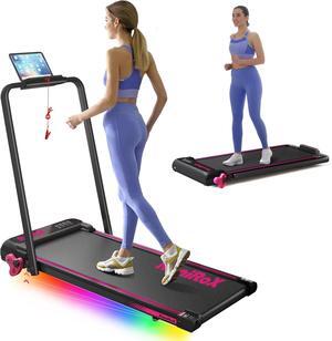 Walking Pad Treadmill with Incline and Lights, Under Desk Treadmill with Incline for Home Office, 3 in 1 Portable Treadmill with LED Display and APP