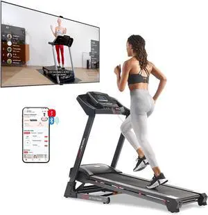 Sunny Health & Fitness Premium Foldable Treadmill for Home, Running or Walking with Auto Incline, Shock Absorption, Digital Display, Optional 20 Running Deck, Free SunnyFit App Bluetooth Connection