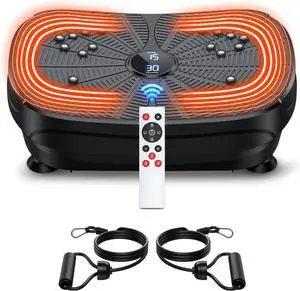 Vibration Plate Exercise Machine, PBYRD Portable Full Body Vibration Platform for Lymphatic Drainage, 9 Preset Auto Mode, Fitness Board for Weight Loss Shaping, with Resistance Bands, 99 Levels