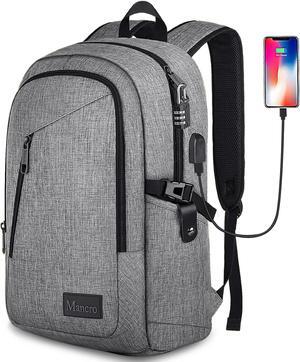 Mancro Laptop Backpack for Travel, Anti-theft Laptop Backpack for Men Business Backpack Work Daypack with USB Charging Port & Lock, Water Resistant Travel Computer Bag Daypack, Grey