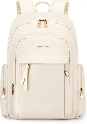 LIGHT FLIGHT Laptop Backpack for Women, 15.6 Inch Work Bag Business Backpack with laptop compartment, Water Resistant Travel Bags Casual Daypacks for College, Large Capacity Backpacks for Travel-Beige