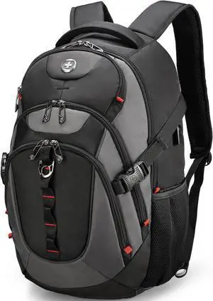 Swissdigital Design Business Laptop Backpack with Smart USB Charging Port, Travel Backpack Fits 15.6 inches laptops, Water Repellent College Backpack for Men Women (SD803-02 Black/Grey)