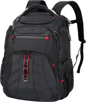 Travel Laptop Backpack 17.3 Inch TSA Friendly Water-Repellent Anti Theft XL Computer Backpack with RFID Pockets College Backpacks with USB Port for Men Women Business Work Bag Black