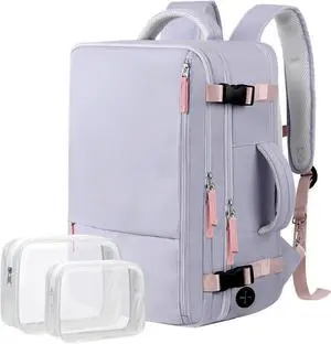 Hanples Travel Backpack for Women as Person Item Flight Approved, Large Carry On Backpack, 17.3 Inch Laptop Backpack, Waterproof Backpack, Hiking Backpack, Casual Bag (Purple)