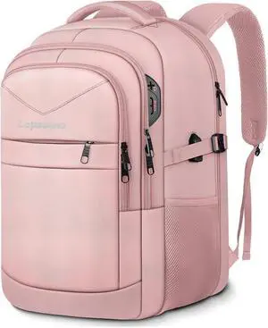 Lapsouno Large Backpack for Women, TSA 17.3 Inch Travel Laptop Backpack with USB Port, College School Business Backpack, Light Pink