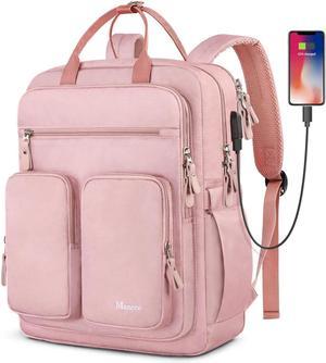 Mancro Travel Backpack for Women, Laptop Backpack with Wet Dry Pocket, Large Cpacity TSA Design Backpack with USB Charging Port, Pink