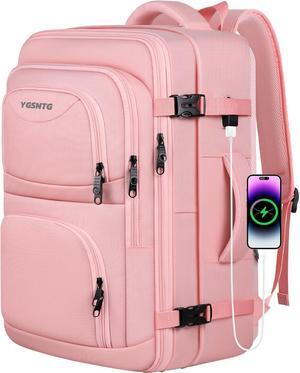 Travel Backpack for Women, 52L Carry On Backpack, Extra Large Expandable Travel Bag, 18.4 Inch TSA Flight Approved Luggage Travel Backpack Business Daypack with USB, Teacher Traveling Backpack, Pink