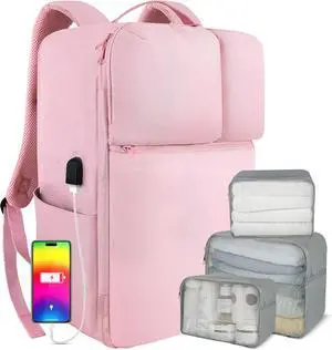 Extra Large 50L Travel Laptop Backpack with USB Charging Port, College Backpack Airline Approved Business Work Bag Fits 17 Inch Computer for Men Women Pink