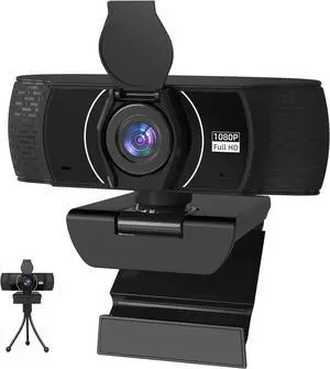 Full HD Webcam for PC 1080P with Microphone,Computer Webcam 110° Field of View Streaming Camera with Cover Tripod Auto Light Correction Webcams for Zoom,Video Call, Skype,Teams