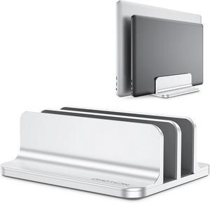 OMOTON [Updated Dock Version Vertical Laptop Stand, Double Desktop Stand Holder with Adjustable Dock (Up to 17.3 inch), Fits All MacBook/Surface/Samsung/HP/Dell/Chrome Book (Silver)