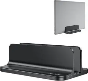 OMOTON Vertical Laptop Stand Holder, Desktop Aluminum Stand for MacBook with Adjustable Dock Size, Fits All MacBook, Surface, Chromebook and Gaming Laptops (Up to 17.3 inches),Black