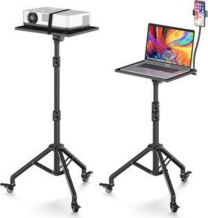 Black Projector Floor Stand with Wheels - Adjustable Height 29 to 44 Inches, Ideal for Office & Home, Portable Laptop Stand