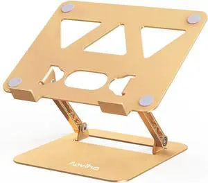 Adjustable Laptop Stand for Desk,Portable Laptop Stand Holder and Riser,Foldable Aluminum Notebook Computer Stands for MacBook Air Pro HP Lenovo Dell Samsung Chromebook, 10-15.6 inch, Gold