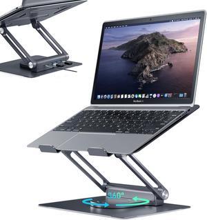 Laptop Stand with USB-C and USB-A, Adjustable Aluminum Laptop Riser for Desk with 360° Rotating Base, Foldable Ergonomic Computer Stand Compatible with 7"-17" Laptops, Space Grey