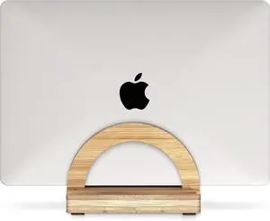 Premium Wood Vertical Laptop Stand - Adjustable Single Slot Bamboo Holder for MacBook, Dell, HP, and More | Space-Saving Desktop Organizer | Eco-Friendly, Sleek & Durable Design
