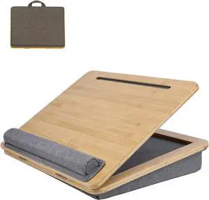 SUMISKY Adjustable Lap Desk-Portable Laptop Stand with Cushion, Bamboo Platform with Phone Holder, Wrist Pad Fits up to 15.6 Inch Laptops