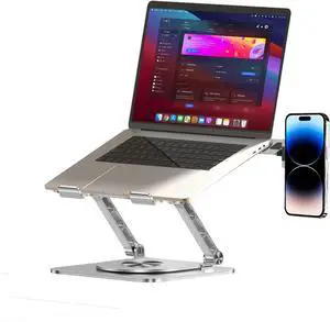 Laptop Stand with Magnetic Phone Holder for Desk, Ergonomic Foldable Laptop Riser with 360° Rotating Base, Compatible with MacBook Pro, Fits 10-16 Inch Notebook