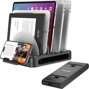 Vertical Laptop Stand for Desk, Patented Laptop Organizer Stand Multiple Rack Holder w/ 6 Dividers, Portable Phone Stand, 360° Rotating Base, Compatible w/MacBooks iPhones iPads Tablets