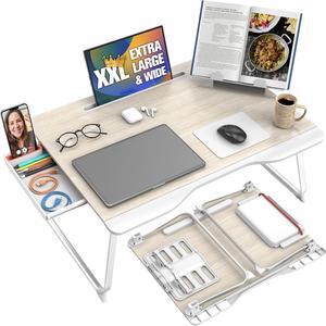 Cooper Mega Table Plus [Premium XXL Extra Large] Laptop Lap Desk & Book Stand | Multifunctional Foldable Lap Desk, Laptop Desk for Bed, Portable Desk (White Oak, Mega Table Plus (26 x 19))