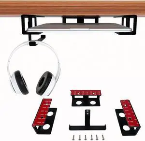 IFCASE Under Desk Laptop Mount & Headphone Holder with Adhesive & Screw, Hard Aluminum Under Table Desk Holder for Laptop, Mac Mini, MacBook Pro (Black)