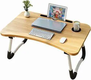 Laptop Desk Foldable Laptop Table Portable Laptop Bed Tray Table Notebook Stand Reading Holder with The Cup Slot for Eating Breakfast,Reading,Watching Movie on Bed/Couch (Burlywood)