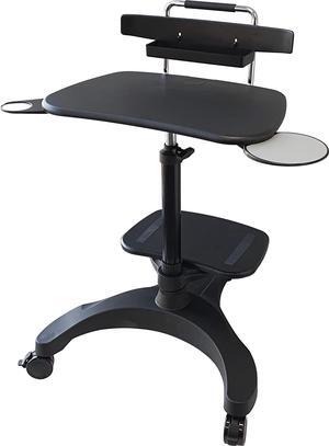Aidata Ergonomic Sit-Stand Mobile Laptop Cart Work Station with Printer Shelf. with Cup Holder, Mouse Pad and Accessory Tray. Black
