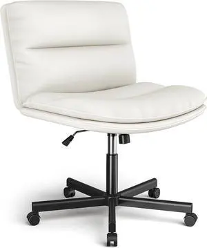 Rfiver Office Desk Chairs with Wheels, Criss Cross Chair with Height Adjustable and Swivel, Comfortable Thickened Cushion PU Leather Wide Comfty Chair Computer Task Chair for Home Office Gaming, Beige