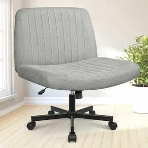 NEO CHAIR Criss Cross Chair with Wheels Fabric Comfy Cross Legged Computer Desk Chair Armless Swivel Height Adjustable Task Wide Seat for Home Office Bedroom Vanity (Grey)