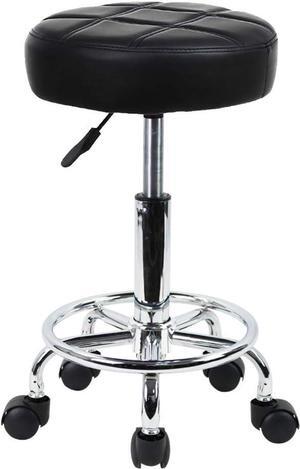 KKTONER Round Rolling Stool Chair PU Leather Height Adjustable Swivel Drafting Work SPA Shop Salon Stools with Wheels Office Chair Small (Black)